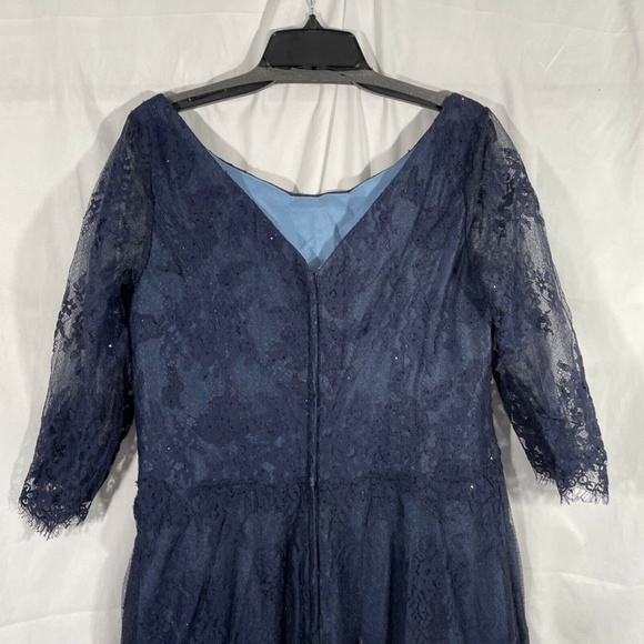 NEW La Femme [ 14 ] 3/4 Sleeve Embellished‎ Lace A-Line Gown in Navy - Picture 11 of 12